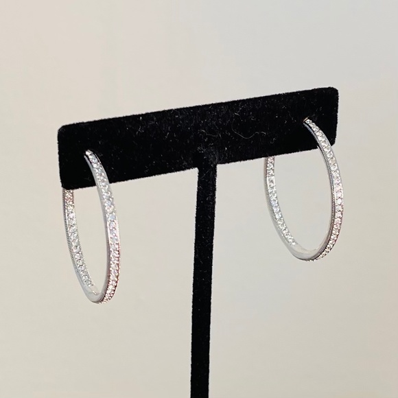 NADRI Med Hoop Earrings, In-Out CZs - Picture 4 of 4